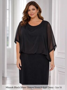 Misook Elegant Black Sheer Sleeve Dress